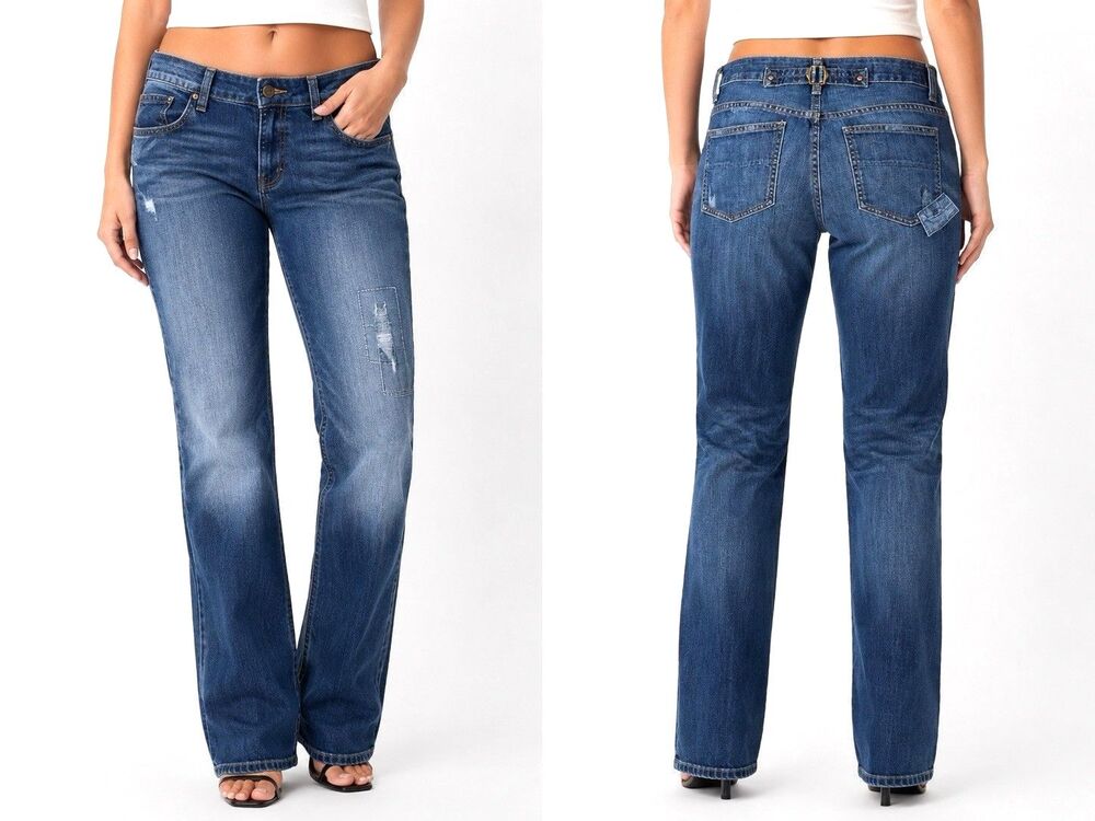 Gap Easy Straight Jeans Women’s 28/6 Low Rise Distressed Patchwork Dark Wash Y2K